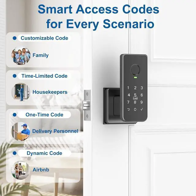 Alt view image 11 of 14 - Fingerprint Door Lock 5-in-1 Biometric Smart Lock with Keypad, App Control, Key, Auto-Lock, Electronic Deadlock Keyless Entry for Bedroom, Office, Indoor Use Includes 2 IC Cards
