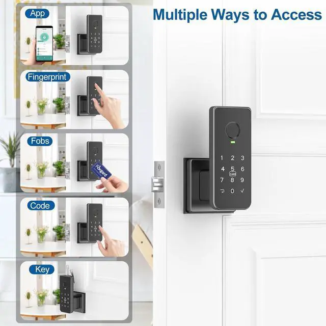 Alt view image 9 of 14 - Fingerprint Door Lock 5-in-1 Biometric Smart Lock with Keypad, App Control, Key, Auto-Lock, Electronic Deadlock Keyless Entry for Bedroom, Office, Indoor Use Includes 2 IC Cards