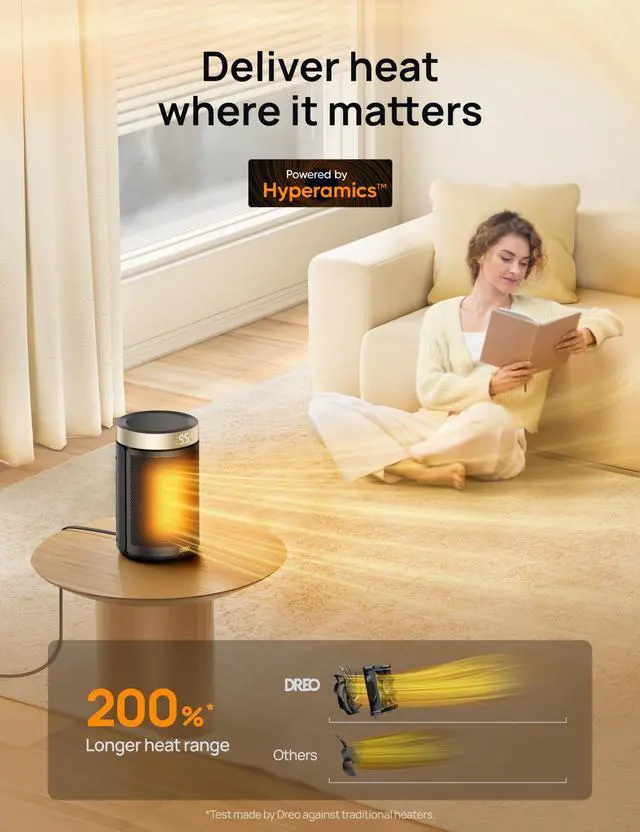 Alt view image 11 of 14 - Space Heater, Portable Electric Heaters for Indoor Use with Thermostat and Remote, 2024 Upgraded, Digital Display, 12H Timer, 5 Mode, 1500W PTC Ceramic Fast Safety Heat for Office Bedroom Home