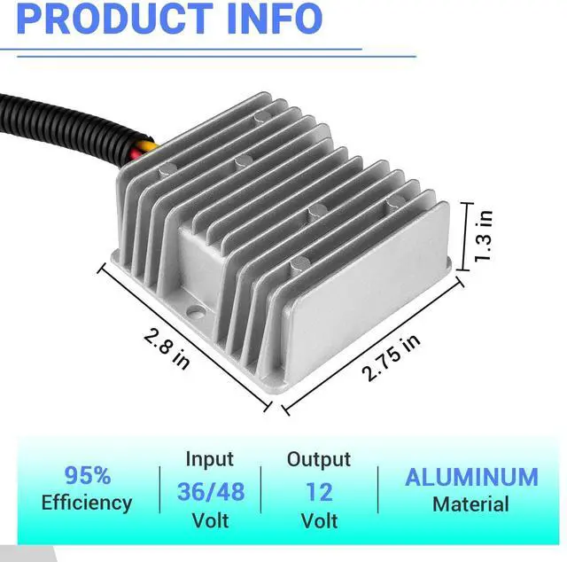 Alt view image 7 of 12 - DC Voltage Reducer 48V Step Down to 12V 15A Buck Converter Waterproof Voltage Regulator Kit Fits for Club Car Precedent 2004-Up Golf Carts