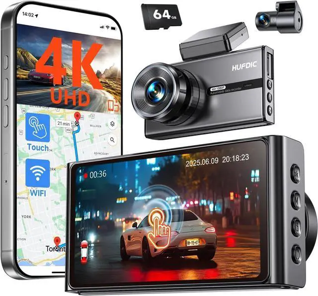 Alt view image 8 of 14 - 4K Dash Cam,3.6" IPS Touch Screen,1080P Dash Camera for Cars,Built-in WiFi,G-Sensor,Night Vision, Loop Recording,7/24H Parking Mode,Dash Cam Front and Rear with 64GB Card Included