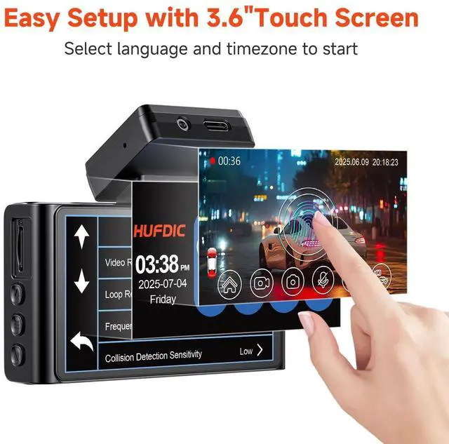 Alt view image 9 of 14 - 4K Dash Cam,3.6" IPS Touch Screen,1080P Dash Camera for Cars,Built-in WiFi,G-Sensor,Night Vision, Loop Recording,7/24H Parking Mode,Dash Cam Front and Rear with 64GB Card Included