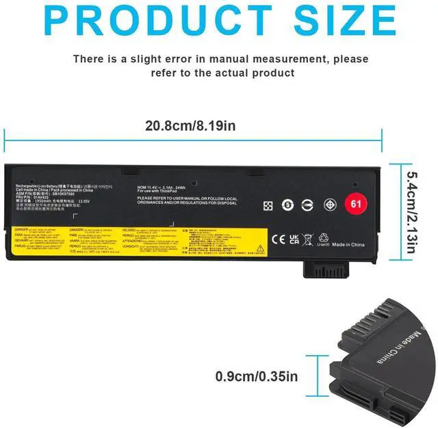 Alt view image 10 of 14 - 01AV423 01AV452 Laptop Battery Replacement for Lenovo ThinkPad T570 T580 T470 T480 P51S P52S TP25 A475 A485 01AV422 01AV424 01AV490 4X50M08810 SB10K97579 SB10K97580 SB10K97597 SB10K97581 - 11.4V 24Wh