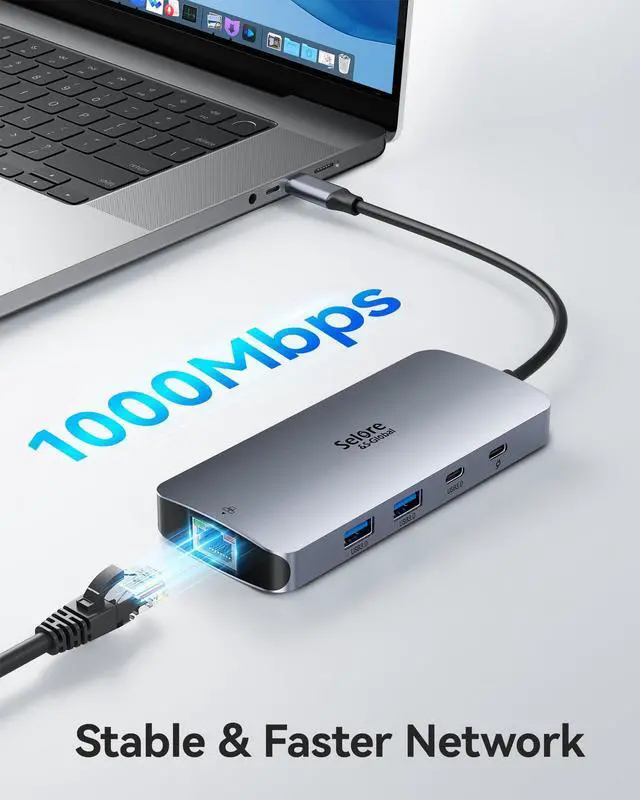 Alt view image 12 of 14 - USB C Docking Station Dual Monitor, Selore Docking Station 3 Monitors Triple 4K Display with 2 HDMI, DisplayPort, 1Gbps Ethernet, 100W PD Charging, USB 3.0 Ports Adapter for Dell, HP, Lenovo,etc