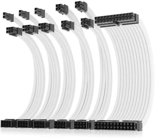 Alt view image 8 of 14 - 16AWG Pro Power Supply Sleeved Cable, White Power Supply Extension Cable Dual EPS Kit, 1x24-PIN/ 2x8-PORT (4+4) M/B,3x8-PORT (6+2) PCI-E, 30cm Length with 2 Set of Combs