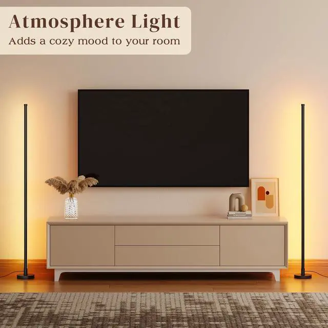 Alt view image 12 of 14 - Corner Lamp, Minimalist Floor lamp with Remote Control, Dimmable Corner Light,Corner Floor Lamp for Living Room, Bedroom, Home Office, 7 Color Temperature 3000K-6000K (black-56.7in, 1 Pack)