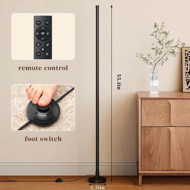 Alt view image 11 of 14 - Corner Lamp, Minimalist Floor lamp with Remote Control, Dimmable Corner Light,Corner Floor Lamp for Living Room, Bedroom, Home Office, 7 Color Temperature 3000K-6000K (black-56.7in, 1 Pack)