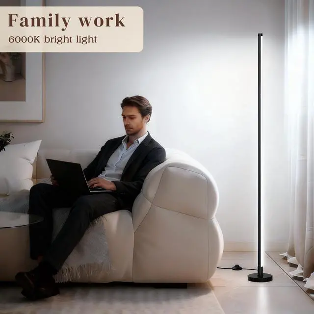 Alt view image 14 of 14 - Corner Lamp, Minimalist Floor lamp with Remote Control, Dimmable Corner Light,Corner Floor Lamp for Living Room, Bedroom, Home Office, 7 Color Temperature 3000K-6000K (black-56.7in, 1 Pack)