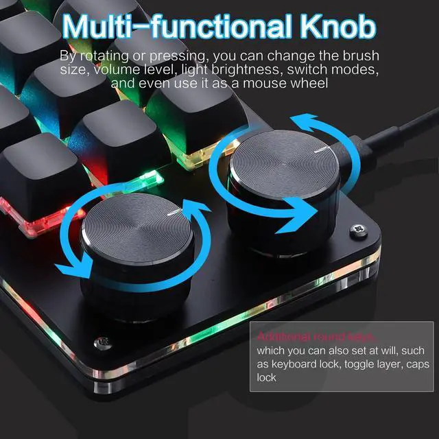 Alt view image 11 of 14 - Macro Programmable Keypad, One Handed Programmable Mechanical Keyboard, RGB Blue Switch Hot Swappable, 12 Keys 2 Knob Backlit Keypad for Working and Gaming, Black