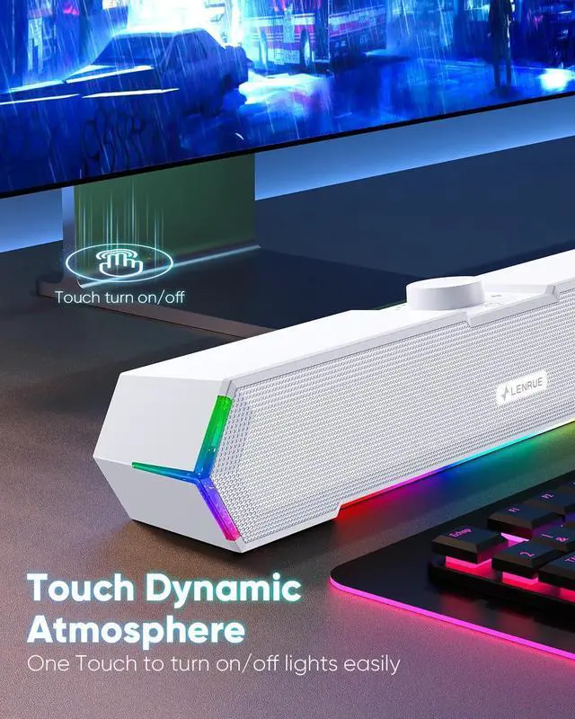 Alt view image 9 of 12 - G11 Computer Speakers for Desktop, Touch Lights PC Speakers with Surge Clear Sound, USB C/USB Powered for Computer Desktop PC Laptop Monitor (White)