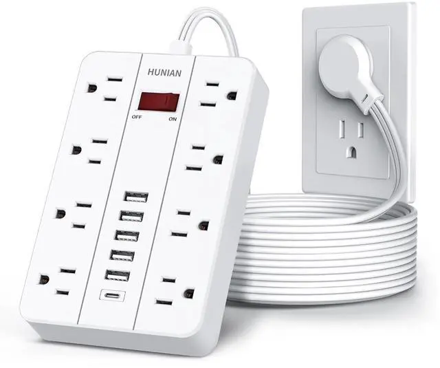 Alt view image 8 of 14 - 10 Ft Long Extension Cord,Power Strip Surge Protector Flat Plug with 8 Widely Spaced Outlets 6 USB(1 USB C Port), Wall Mount Charging Station for Home and Office,White