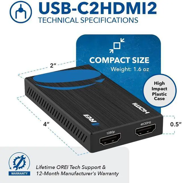 Alt view image 10 of 14 - HDMI Splitter Extended Display for Dual Monitor - Multi-Monitor Display 3 Separate Screens - USB A & USB-C Adapter to HDMI 2.0, 4K@30Hz Output 1, 1080p Output 2 for Windows, Mac OS G