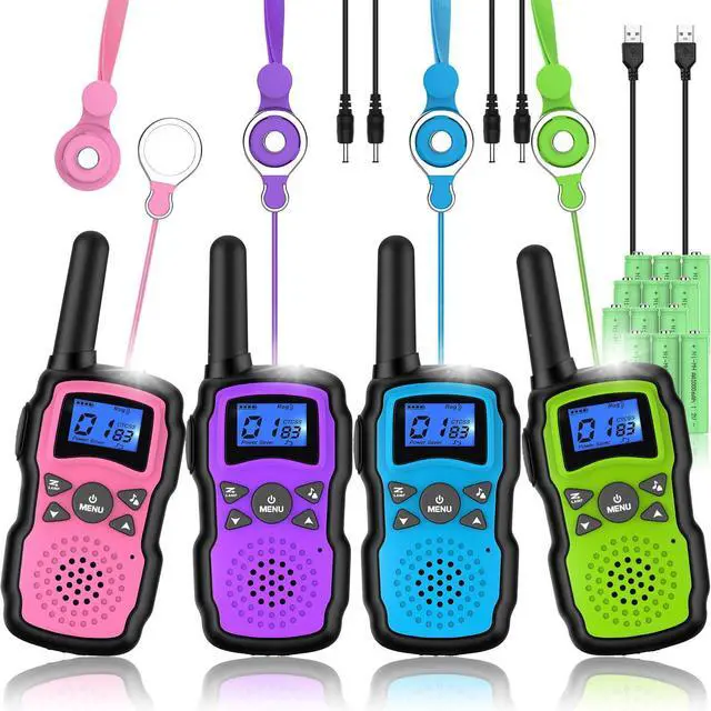 Alt view image 8 of 14 - Walkie Talkies Rechargeable for Kids Adults Long Range,Xmas Birthday Gift for Boys Girls 3 4 5 6 7 8 9 10 Year Old,Hiking Camping Gear Games Ideas Toys with Flashlight,VOX,Easy to Use 4 Pack