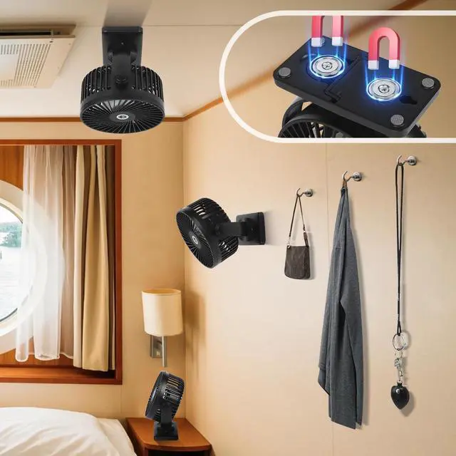 Alt view image 9 of 14 - 6 Inch Magnetic Fan 12000mAh Rechargeable Portable Fan with Strong Magnet Base, LED Light, 360° Rotation Head, Timer&Power Output, Perfect Cruise Essentials for All Major Cruises