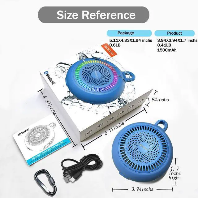 Alt view image 14 of 14 - Shower Bluetooth Speaker Waterproof - Small Portable Wireless Clip Speaker with Louder Volume and Powerful Bass - Colorful Lights and 10H Playtime - Lightweight for Camping,Kayak,Boat - Blue