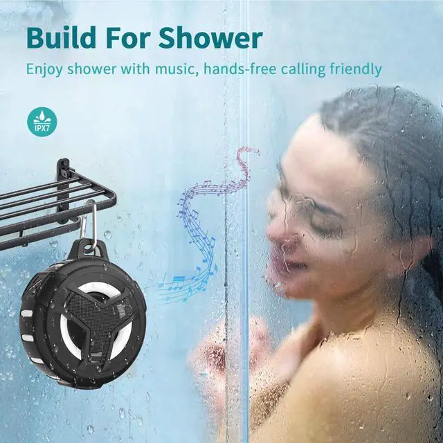 Alt view image 11 of 14 - Bluetooth Shower Speaker, Portable Bluetooth Speakers, IP67 Waterproof Wireless Speaker with LED Light, Floating, 2000mAh, True Wireless Stereo for Kayak, Beach, Gifts for unisex -Black