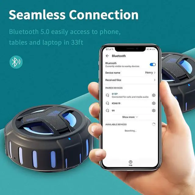 Alt view image 14 of 14 - Bluetooth Shower Speaker, Portable Bluetooth Speakers, IP67 Waterproof Wireless Speaker with LED Light, Floating, 2000mAh, True Wireless Stereo for Kayak, Beach, Gifts for unisex -Black