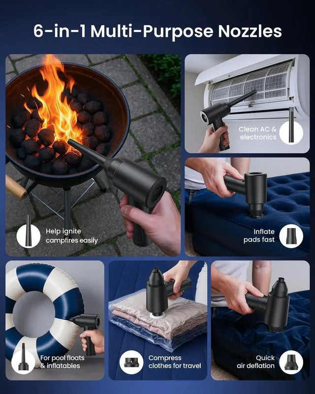 Alt view image 12 of 14 - Electric Air Duster 150000RPM Powerful Compressed Air Duster with LED Light, 3 Gears, 7500mAh Battery & Fast Charging, Rechargeable Air Blower for Computer, Keyboard, PC, Car, House & Outdoor