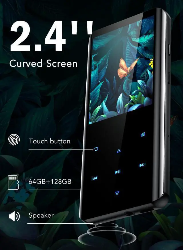 Alt view image 11 of 14 - 64GB MP3 Player with Bluetooth 5.3, A19PL 2.4" Curved Screen Portable Music Player with Speaker Lossless Sound with FM Radio, Voice Recorder, Supports up to 128GB, Black
