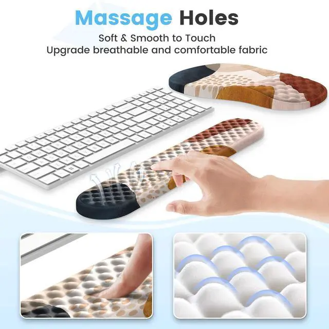 Alt view image 10 of 14 - Ergonomic Mouse Pad Wrist Support and Keyboard Wrist Rest, 3 PCS Computer Carpal Tunnel Mouse Pads for Desk with Coaster Set, Memory Foam Mousepad with Non-Slip PU Base for Home Office, Boho
