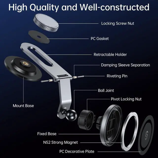 Alt view image 12 of 14 - Fits MagSafe Car Mount for Universal Dashboard,Tesla Screen, Magnetic Phone Holder for Car, Foldable Aluminum Alloy Arm,Super Stable Car Mount for iPhone 17 Pro Max 16 15 14 13 12&All Phones