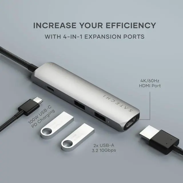 Alt view image 9 of 14 - 4 in 1 USB C Hub Multiport Adapter with HDMI 4K@60Hz, 100W PD Charging, 2X USB-A Data Ports for MacBook Air/Pro M5/M4, iPad, Windows Space Gray
