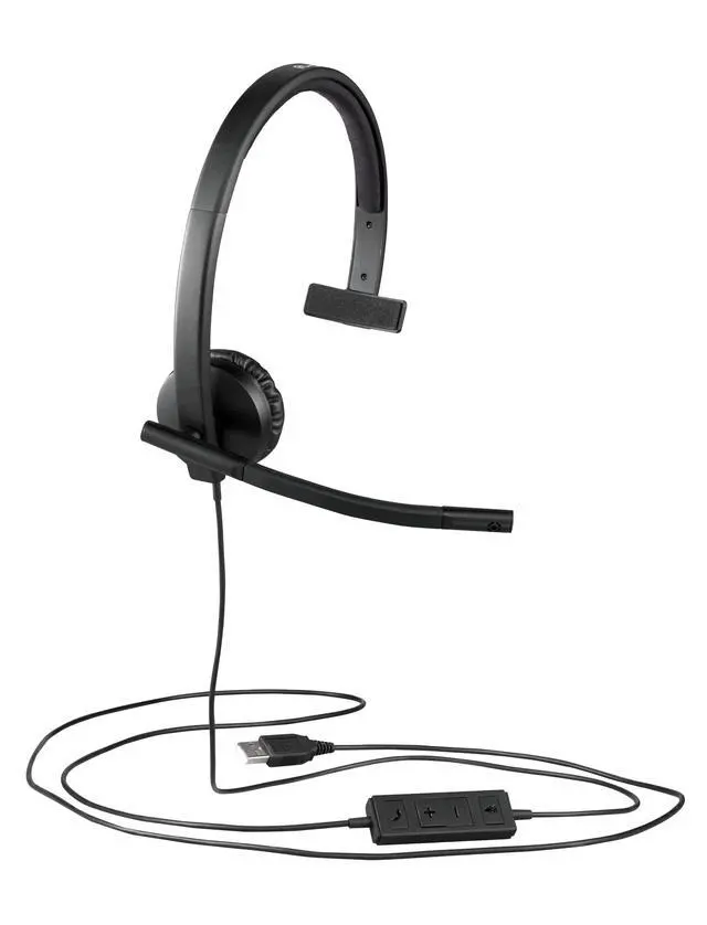 Alt view image 6 of 6 - H570e Wired Headset, Mono Headphones with Noise-Cancelling Microphone, USB, In-Line Controls with Mute Button, Indicator LED, PC/Mac/Laptop - Black