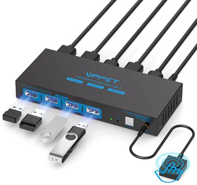 Alt view image 8 of 14 - Switch 1 Monitor 2 Computers 4K60Hz KVM Switches for 2 PC Share Single Monitor and 4 USB 3.0 Devices Such as Keyboard Mouse Printer with Desktop Controller and 2 USB Cables