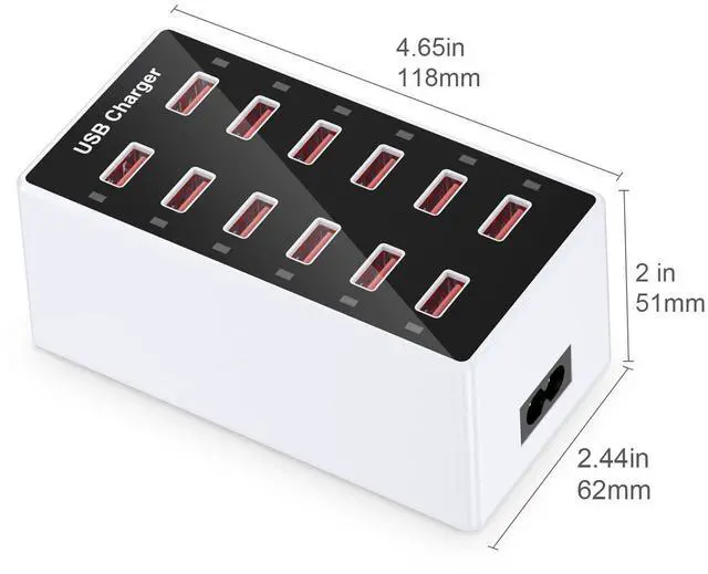 Alt view image 10 of 14 - Cell Phone Wall Charger USB Charging Station for Multi 12 Ports Power Strip Charging Hub Smart Plug Charge Block Desk Device Dock for iPhone 15/14/13/iPad iPod Galaxy Watches Android Phones