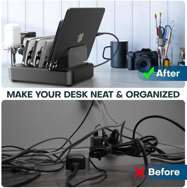 Alt view image 12 of 14 - Charging Station for Multiple Devices,75W 6 Port Multi USB C Fast Charger Station with 7 Mixed Charging Cables,USB Charging Dock Compatible with iPhone, Samsung, iPad, Tablet and More