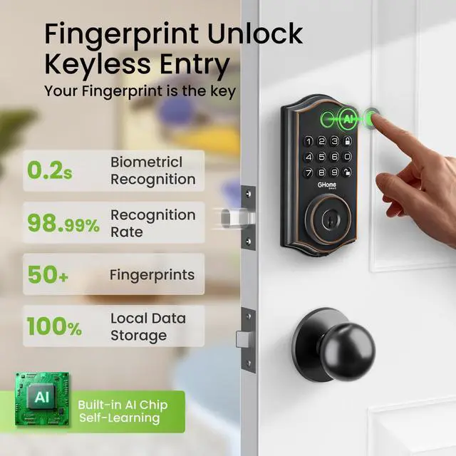 Alt view image 10 of 14 - Deadbolt Lock, Fingerprint Code Keyless Entry Door Lock for Front Door, Auto Lock, App Control, Digital Keypad deadbolt, Smart Door Lock for Home Airbnb Apartment Hotel Garage, Black