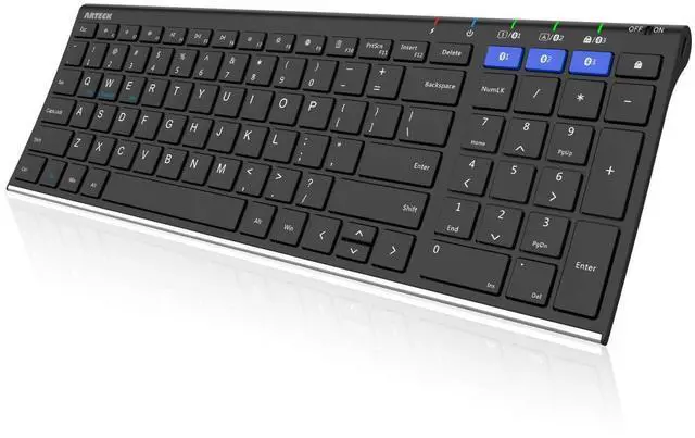 Alt view image 8 of 14 - HB193 Universal Bluetooth Keyboard Multi-Device Stainless Steel Full Size Wireless Keyboard for Windows, iOS, Android, Computer Desktop Laptop Surface Tablet Smartphone Rechargeable Battery