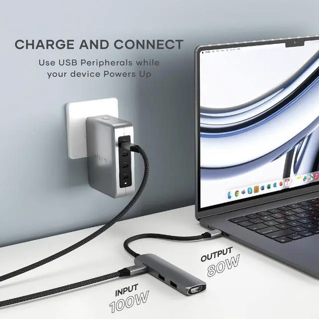 Alt view image 11 of 14 - 4 in 1 USB C Hub Multiport Adapter with HDMI 4K@60Hz, 100W PD Charging, 2X USB-A Data Ports for MacBook Air/Pro M5/M4, iPad, Windows Space Gray