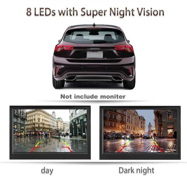 Alt view image 12 of 14 - License Plate Backup Camera HD Night Vision Rear View Camera with 8 LEDs 170° Viewing Angle Waterproof Backup Rear Camera for Cars