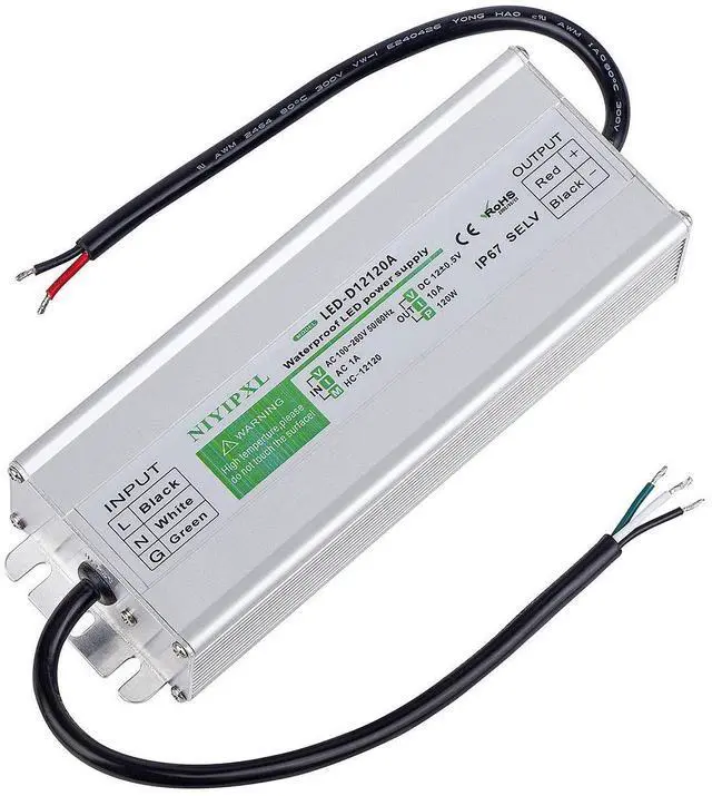 Alt view image 8 of 14 - LED Driver 120 Watts Waterproof IP67 Power Supply Transformer Adapter 100V-260V AC to 12V DC Low Voltage Output for LED Light, Computer Project, Outdoor Light and Any 12V DC led Lights