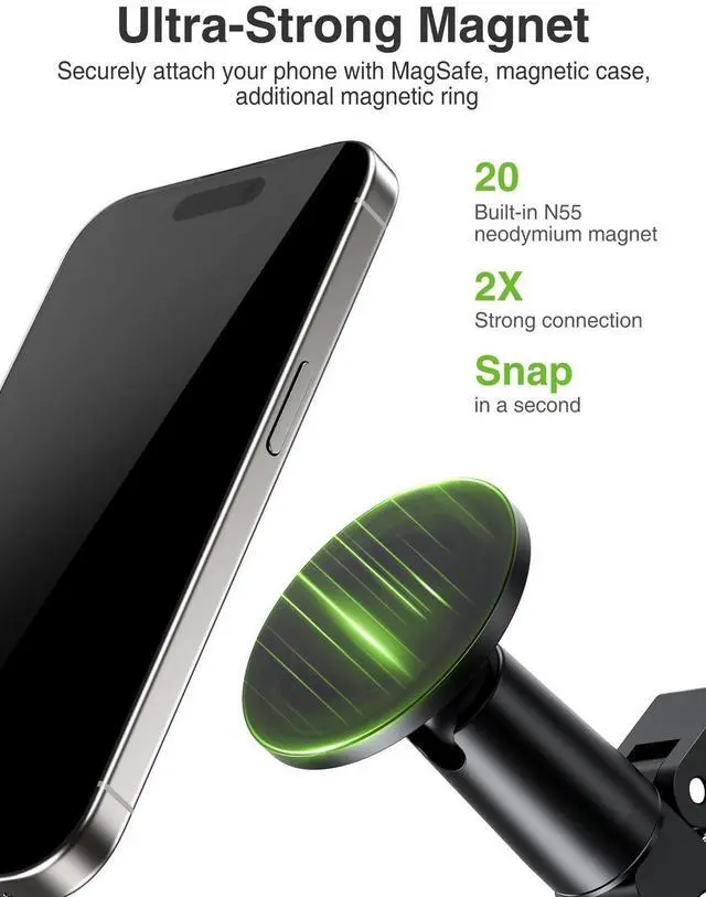 Alt view image 9 of 14 - Magnetic Phone Clamp Mount, Adjustable Phone Holder for Mic Stand/Music Stand/Golf Cart/Treadmill/Stroller/Shopping Cart/Stationary Bike, iPhone Clamp Mount for Magsafe iPhone 16 15 14