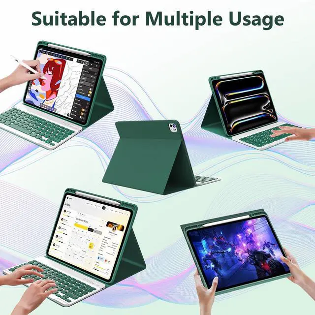 Alt view image 12 of 14 - Keyboard Case for iPad Pro 13 inch (M5/M4) 2025/2024, Magnetic Detachable Colorful Keys for iPad Pro 13 inch Case with Keyboard, Folio Case for iPad pro 13'' M5/M4 with Pencil Holder - Green