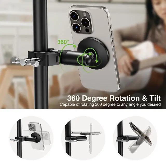 Alt view image 10 of 14 - Magnetic Phone Clamp Mount, Adjustable Phone Holder for Mic Stand/Music Stand/Golf Cart/Treadmill/Stroller/Shopping Cart/Stationary Bike, iPhone Clamp Mount for Magsafe iPhone 16 15 14
