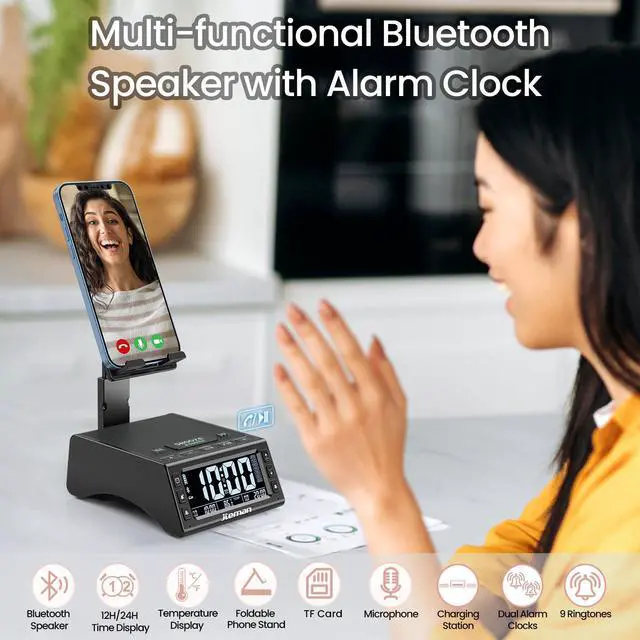Alt view image 9 of 14 - Gifts for Men Women,Cell Phone Stand with Wireless Bluetooth Speaker,Adjustable Cool Tech Kitchen Gadgets,Unique Birthday Gift Idea for Him, Husband, BoyfriendBlack