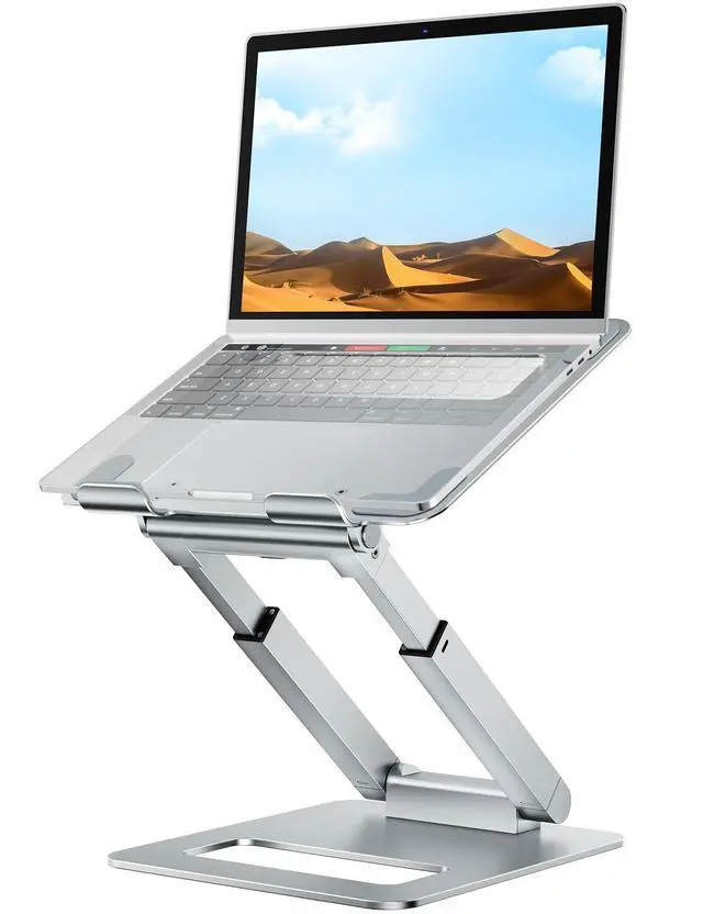 Alt view image 8 of 14 - Laptop Stand for Desk Adjustable Height, Telescopic Computer Stand with Pull Out Design Ergonomic Laptop Riser Fits All Laptops 10-17"-Silver