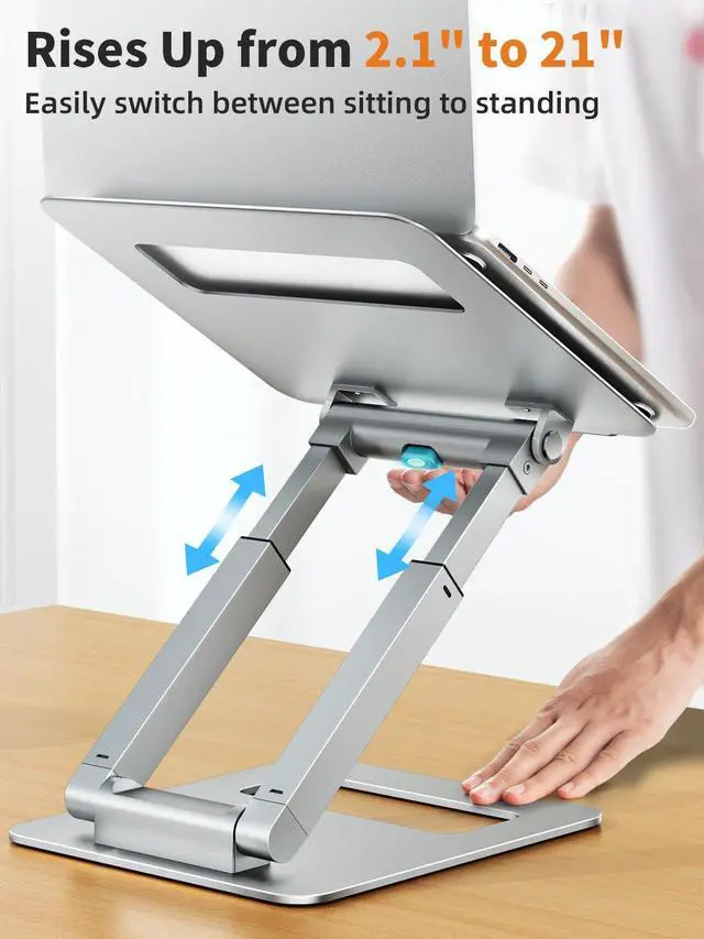 Alt view image 10 of 14 - Laptop Stand for Desk Adjustable Height, Telescopic Computer Stand with Pull Out Design Ergonomic Laptop Riser Fits All Laptops 10-17"-Silver