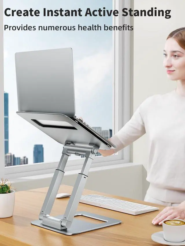 Alt view image 14 of 14 - Laptop Stand for Desk Adjustable Height, Telescopic Computer Stand with Pull Out Design Ergonomic Laptop Riser Fits All Laptops 10-17"-Silver
