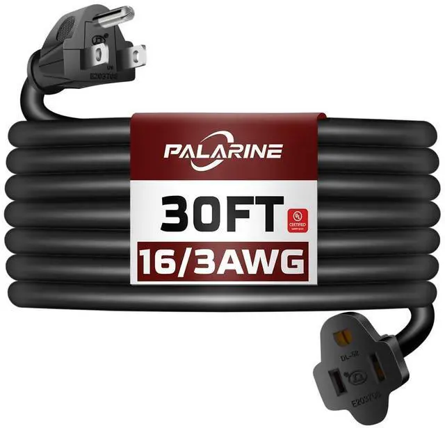 Alt view image 8 of 14 - 30ft Black Outdoor Extension Cord Waterproof, UL Listed, 16/3 SJTW Heavy Duty 3 Prong, 16 Gauge 13A Power Cord Ideal for Indoor Outdoor Lights, Appliances, and Lawn