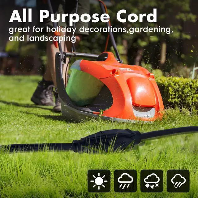 Alt view image 12 of 14 - 30ft Black Outdoor Extension Cord Waterproof, UL Listed, 16/3 SJTW Heavy Duty 3 Prong, 16 Gauge 13A Power Cord Ideal for Indoor Outdoor Lights, Appliances, and Lawn