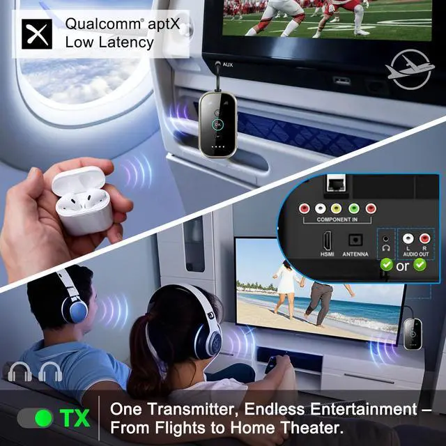 Alt view image 14 of 14 - Bluetooth 5.4 Transmitter Receiver - CNC Aluminum & Ceramic Glass | Dual Link for 2 AirPods/Headphones | aptX Adaptive/HD Audio | Wireless Transmitter for Airplane/TV/Car/Gym