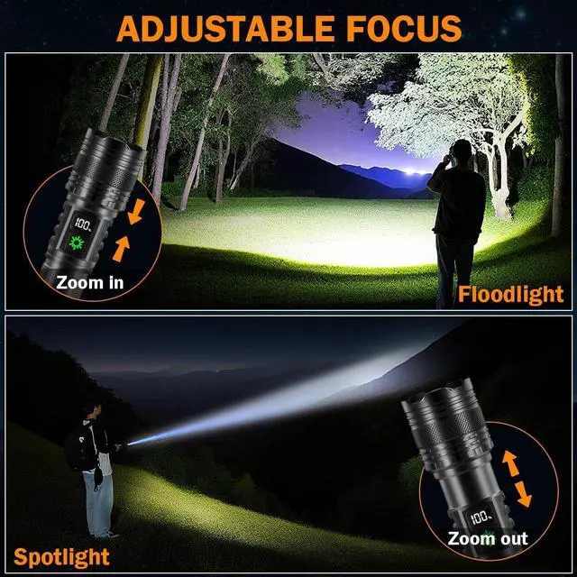 Alt view image 11 of 14 - 3Pack Rechargeable Flashlights High Lumens 9900FL, LED Flashlight Rechargeable with LCD Digital Display, 5Modes Adjustable Flash Light, Super Bright Flashlight Powerful, Tactical Flashlights for Home