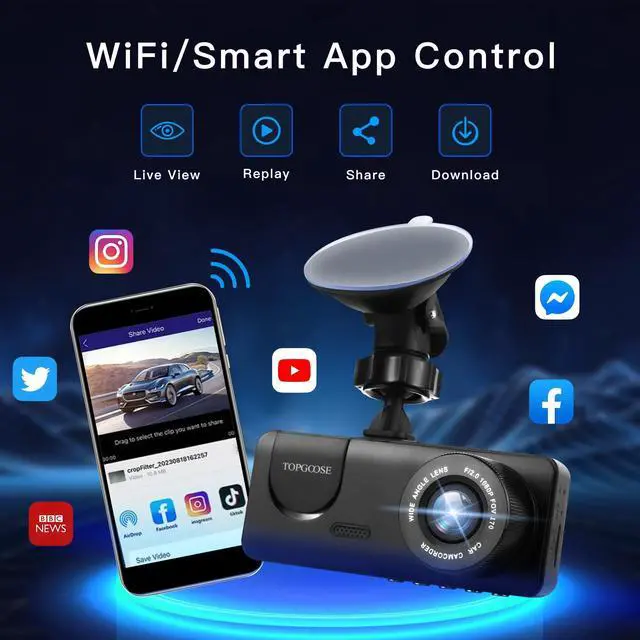 Alt view image 9 of 14 - 3 Channel Dash Cam WiFi FHD 1080P Car Camera, Front Dash Camera for Cars with 64GB Card, Mini Dashcams for Cars with Night Vision, 24 Hours Parking Mode, WDR, Loop Recording, G-Sensor, APP