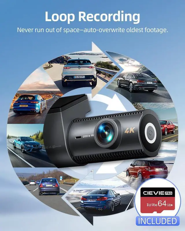 Alt view image 10 of 14 - 4K Dash Cam Front and Rear, 64GB SD Card, 1.5 IPS Display Car Camera, 5Ghz WiFi+App Control, Night Vision, 24H Parking Mode, G-Sensor, WDR, 170° Wide Angle, 4K+1080P Dual Dash Camera for Cars