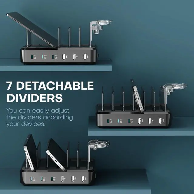 Alt view image 14 of 14 - Charging Station for Multiple Devices,75W 6 Port Multi USB C Fast Charger Station with 7 Mixed Charging Cables,USB Charging Dock Compatible with iPhone, Samsung, iPad, Tablet and More