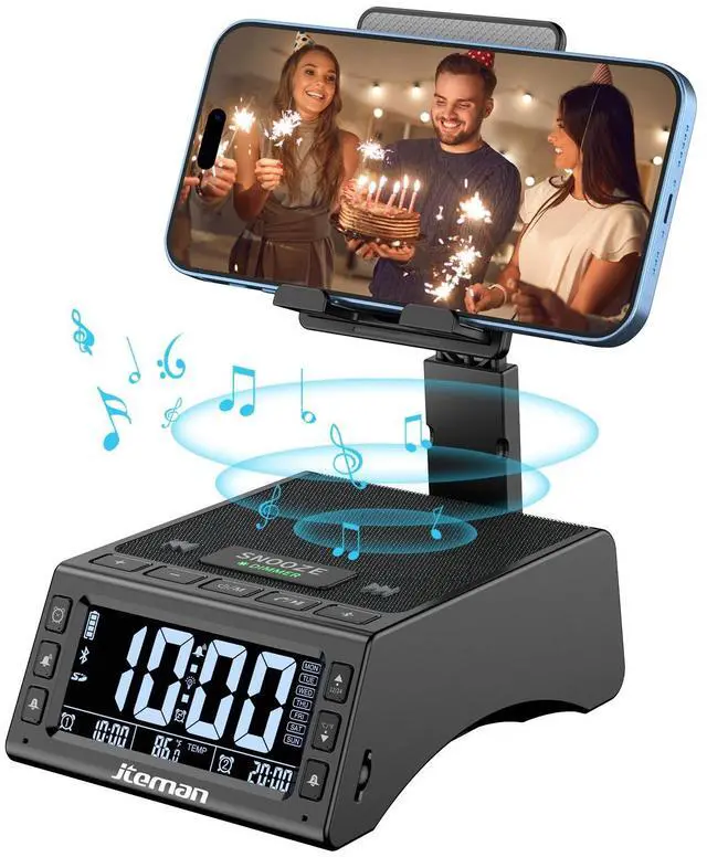 Alt view image 8 of 14 - Gifts for Men Women,Cell Phone Stand with Wireless Bluetooth Speaker,Adjustable Cool Tech Kitchen Gadgets,Unique Birthday Gift Idea for Him, Husband, BoyfriendBlack